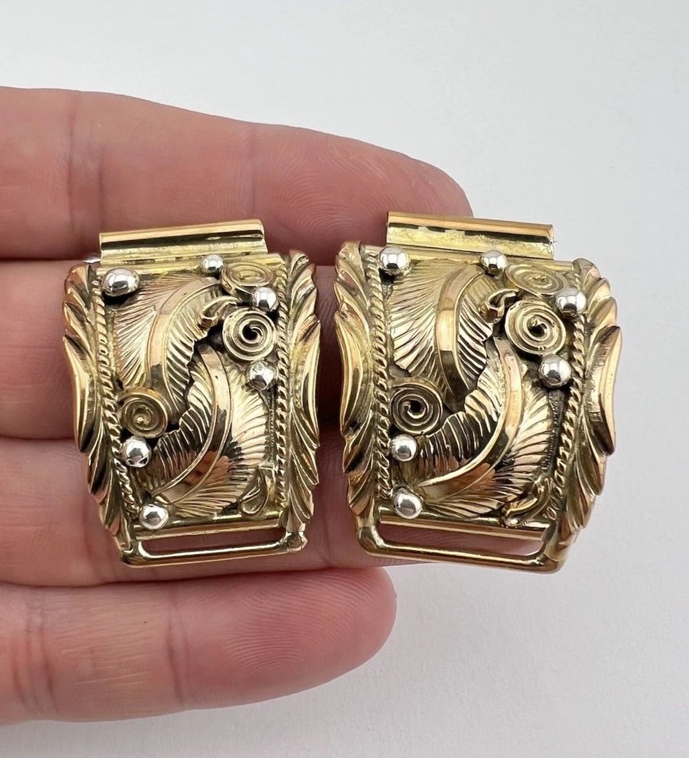 VINTAGE NAVAJO STERLING SILVER & GOLD-FILLED DETAILED MEN'S WATCH TIPS 23G (1 of 2)