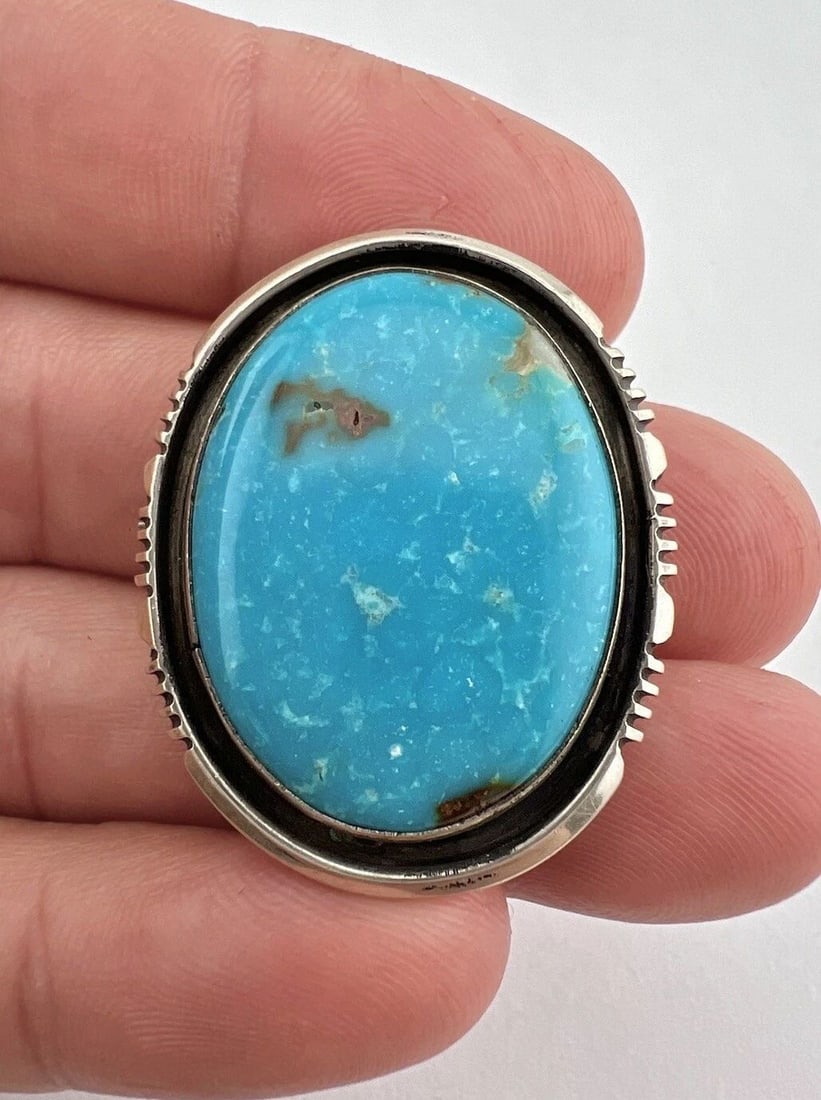 VINTAGE NAVAJO STERLING SILVER BLUE GEM TURQUOISE SHADOWBOX PIN PENDANT (1 of 2)