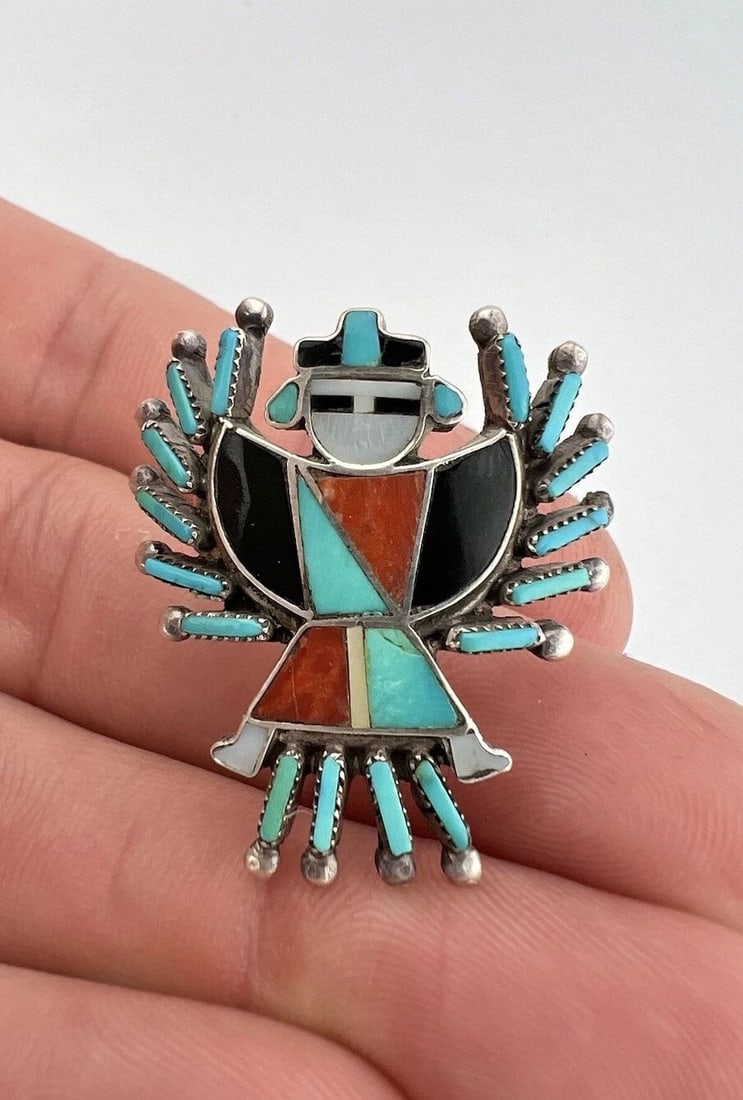 DELFINE TSADIASE CACHINI ZUNI STERLING SILVER MULTI GEM FLUSH KNIFEWING RING: DELFINE TSADIASE CACHINI ZUNI STERLING SILVER MULTI GEM FLUSH KNIFEWING RING Delfine Tsadiase Cachini Zuni Sterling Silver Multi Gem Flush Knifewing Ring Ring Size: 7.5 - Can Be Resized Weight is 5.8 