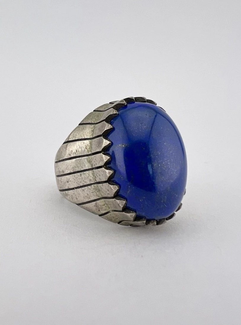 VTG RAY JACK NAVAJO STERLING SILVER BLUE LAPIS LAZULI OVAL STAMPED MEN'S RING (1 of 2)
