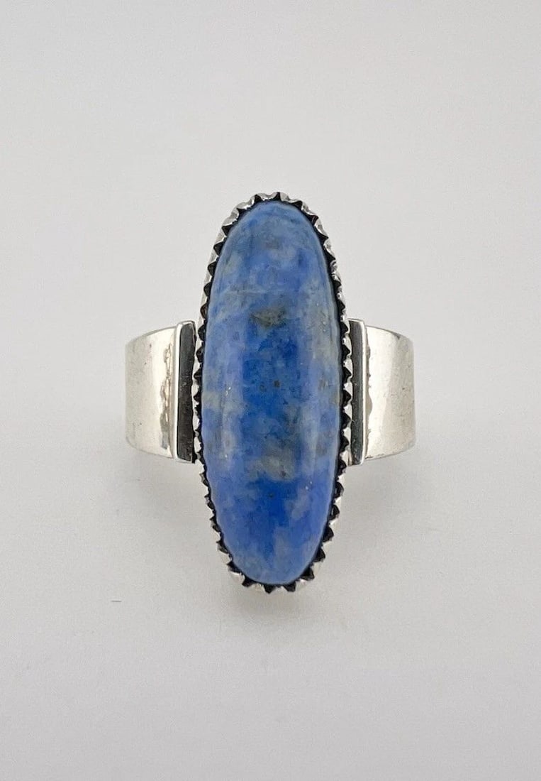 VTG WILL DENETDALE NAVAJO STERLING SILVER DENIM BLUE LAPIS LAZULI STAMPED RING: VTG WILL DENETDALE NAVAJO STERLING SILVER DENIM BLUE LAPIS LAZULI STAMPED RING Vtg Will Denetdale Navajo Sterling Silver Denim Blue Lapis Lazuli Stamped Ring Ring Size: 7 - Can Be Re Sized Weight is 8