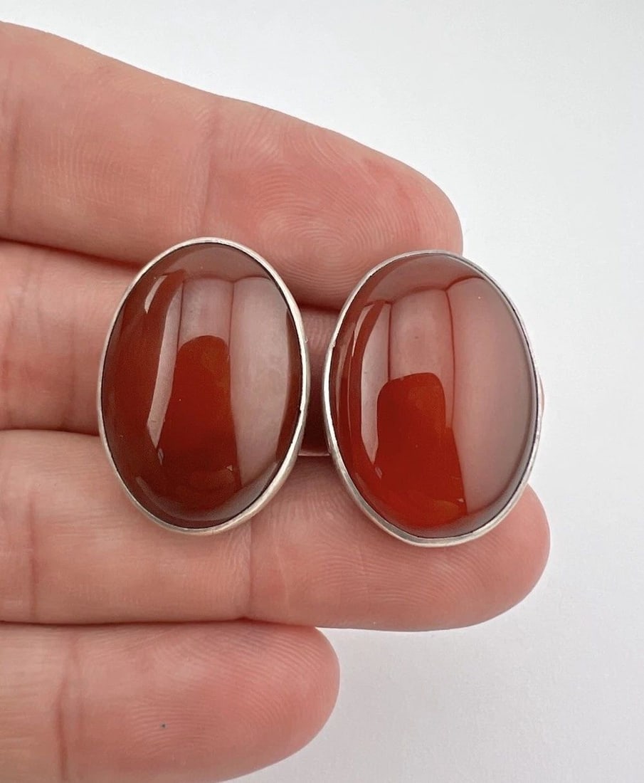 VINTAGE NAKAI NAVAJO STERLING SILVER NATURAL CARNELIAN OVAL CLIP EARRINGS (1 of 2)