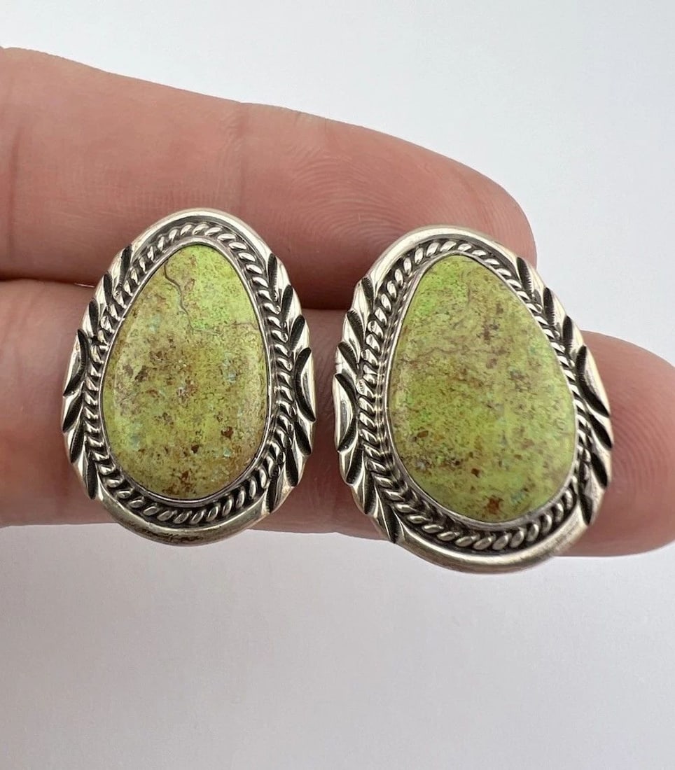 WILL DENETDALE NAVAJO STERLING SILVER NATURAL GASPEITE TEARDROP POST EARRINGS (1 of 2)