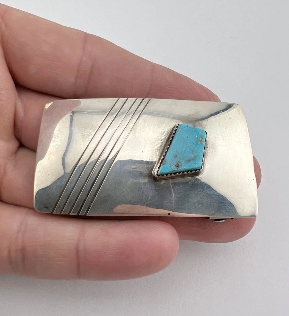 VTG CONTEMPORARY JM NAVAJO STERLING SILVER TURQUOISE WOMEN'S BELT BUCKLE 2 1/4" (1 of 2)