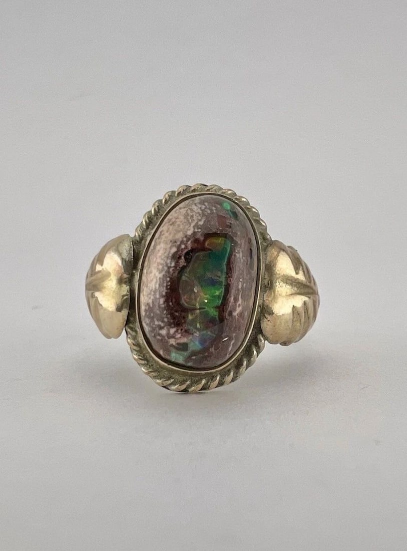 #2 VTG NAVAJO STERLING SILVER & GOLD-FILLED MEXICAN FIRE AGATE STAMPED OVAL RING (1 of 2)