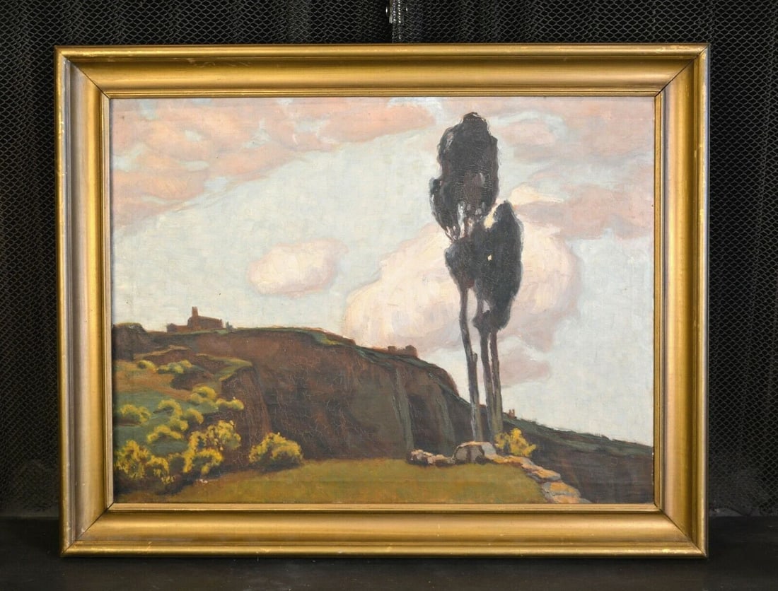 KARL O'LYNCH (1869-1942) ANTIQUE OIL LANDSCAPE PAINTING VOLTERRA ITALY TUSCANY (1 of 2)