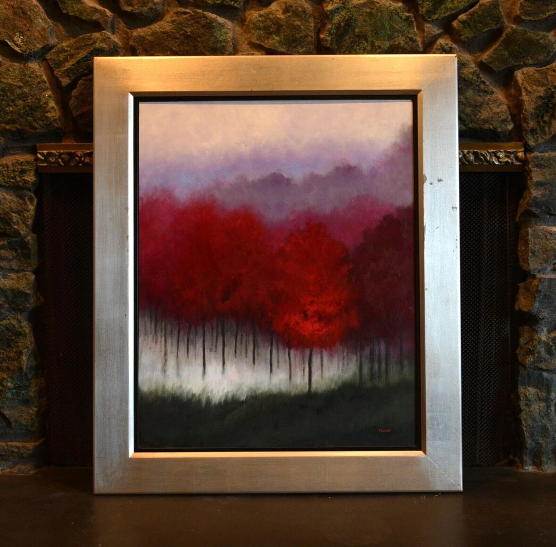 MELINDA FELLINI - ENCAUSTIC PAINTING ABSTRACT FOREST VIBRANT REDS WHITES BLACKS (1 of 2)