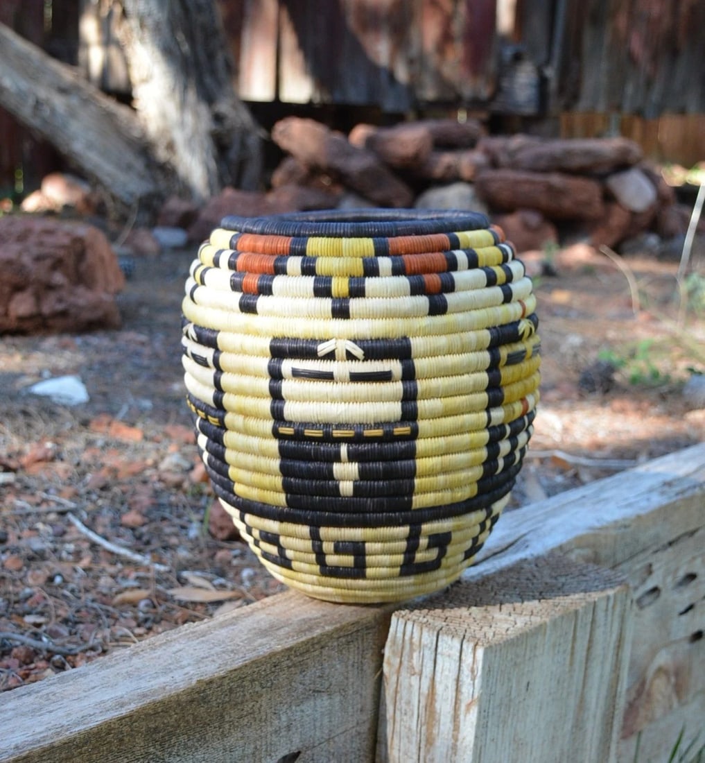 ANNABELLE NEQUATEWA (1931-) VINTAGE HOPI PICTORIAL COILED BASKET - KACHINAS (1 of 2)