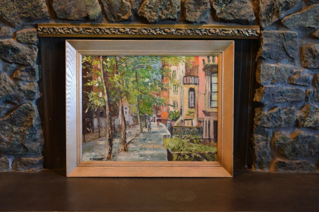 ROBERT E. WELLS - VINTAGE OIL PAINTING - COLORFUL ENGLISH VILLAGE STREET (1 of 2)