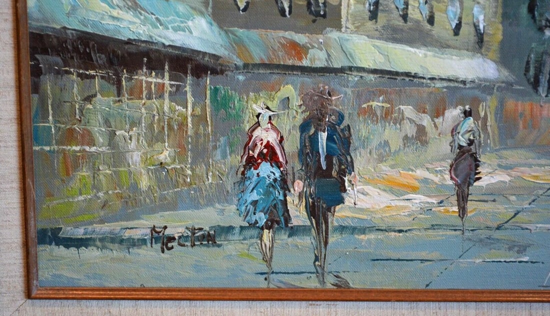 VINTAGE PAINTING - PARIS STREET SCENE - 1940S 1950S - MID-CENTURY FASHION FRANCE (1 of 2)