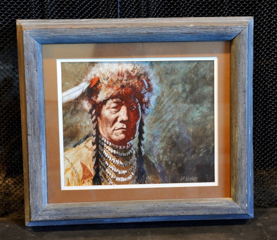 JAMES E. SEWARD (1926-) ORIGINAL PAINTING BLACKFOOT INDIAN CHIEF ELDER OF 1800S (1 of 2)