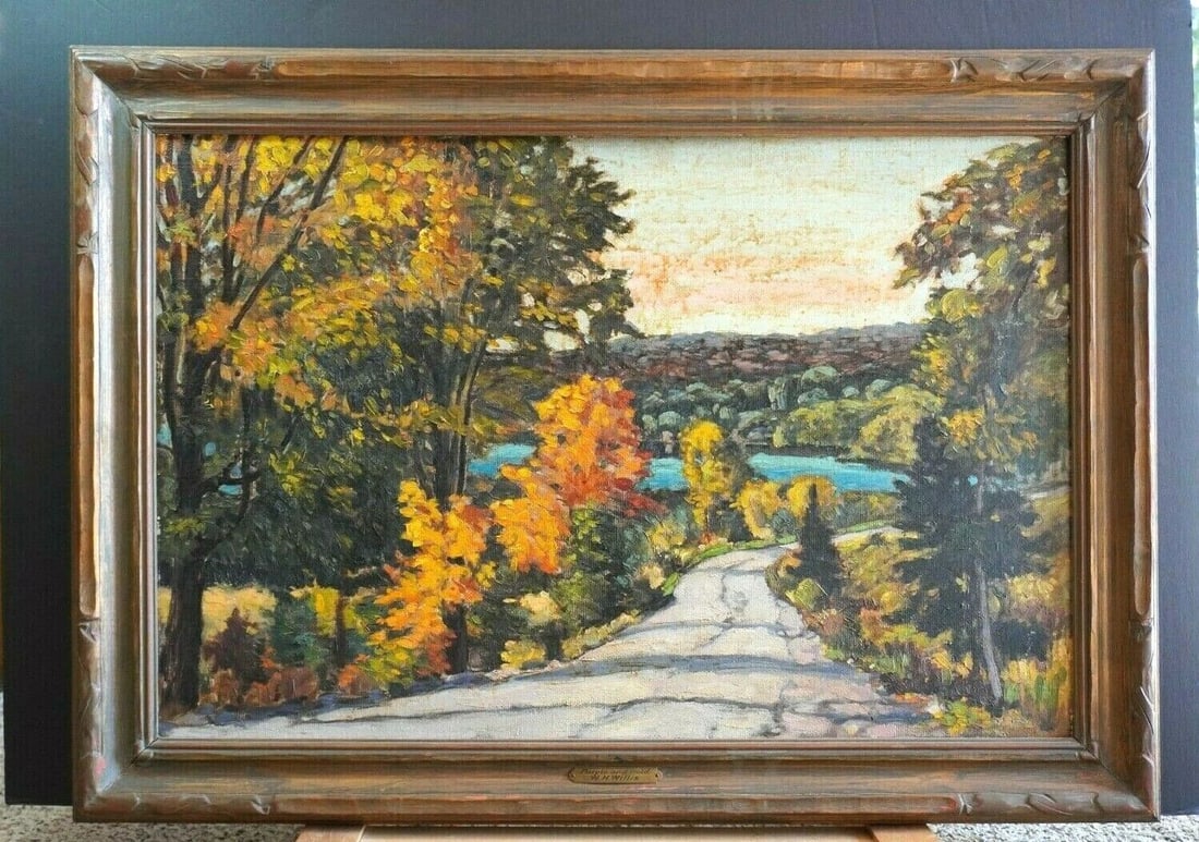 VTG. MID CENTURY IMPRESSIONIST PAINTING - NEW YORK FALL LANDSCAPE - W. H. WILLIS (1 of 2)