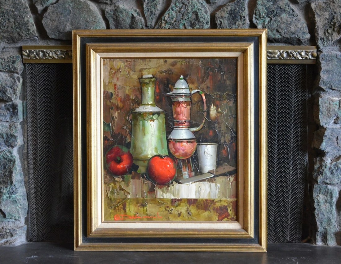 NIDIA D'ALLESANDRO - VIBRANT STILL LIFE PAINTING ITALIAN ANTIQUE COFFEE POT (1 of 2)