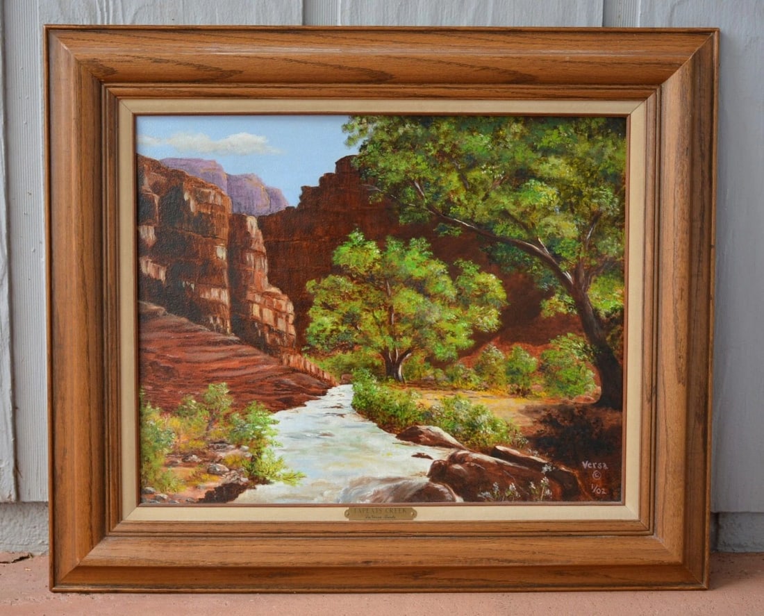 LA VERSA BARTO - OIL PAINTING OF GRAND CANYON TAPEATS CREEK ARIZONA - LANDSCAPE: LA VERSA BARTO - OIL PAINTING OF GRAND CANYON TAPEATS CREEK ARIZONA - LANDSCAPE This vintage oil painting was done by Arizona artist La Versa Barto (1917-2020). (La Versa just passed on in 2020 at the
