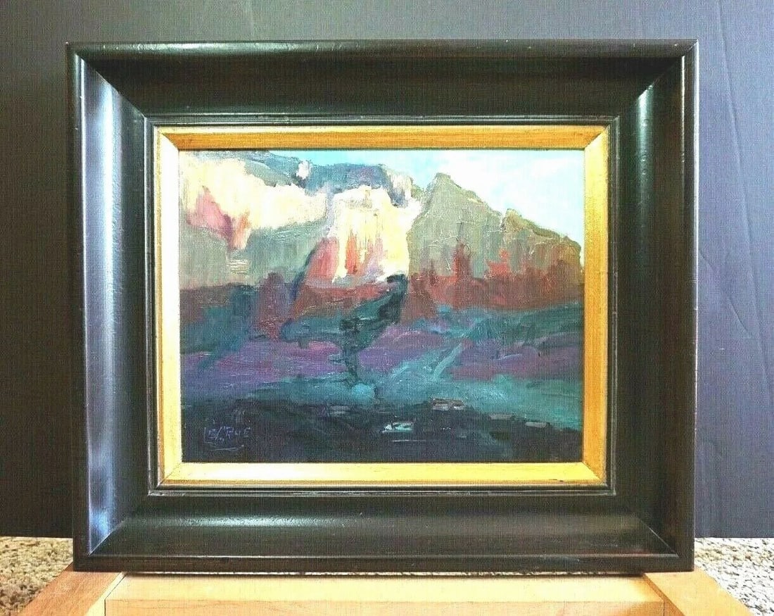 OIL PAINTING - SEDONA ARIZONA LANDSCAPE - RED ROCKS AT DAWN - JEANETTE LE GRUE (1 of 2)