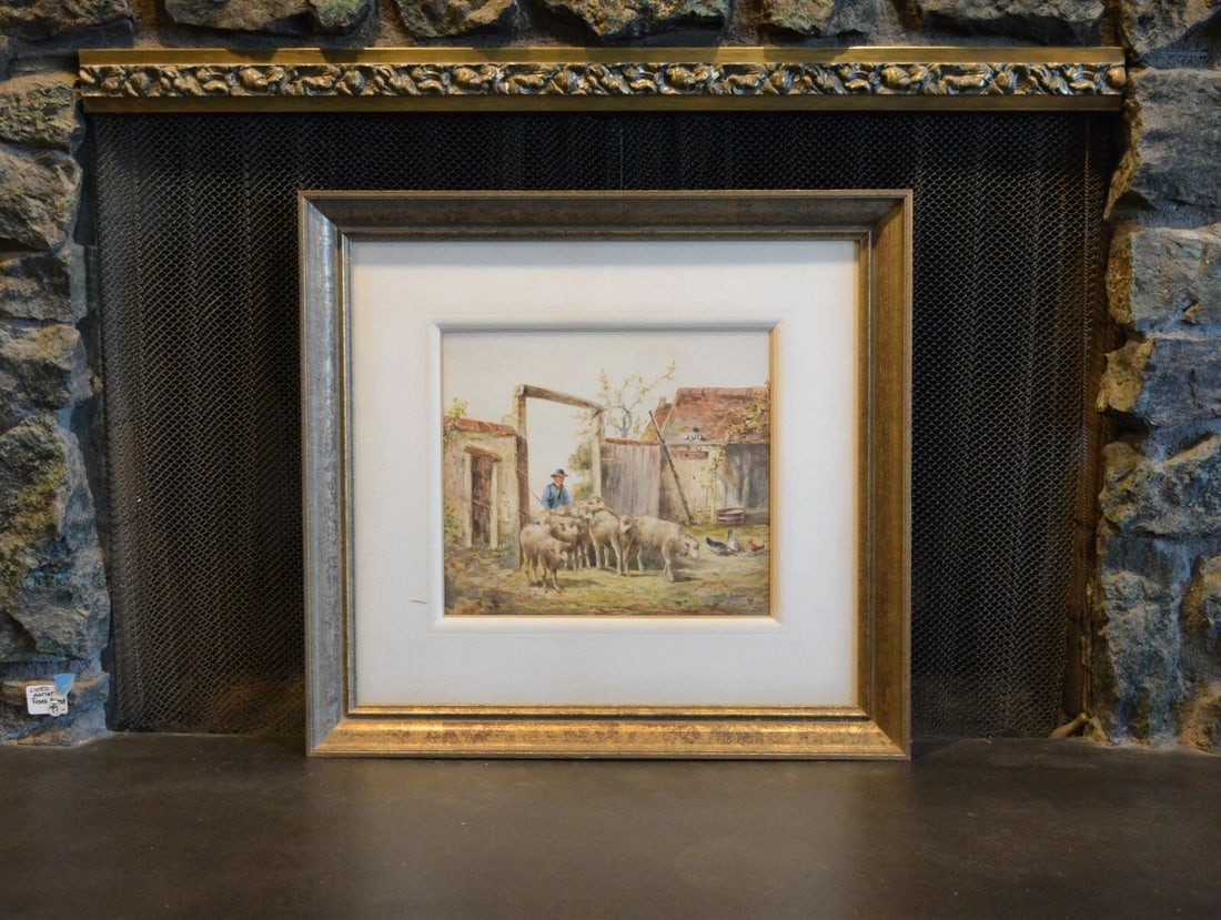 FRANK BRISSOT (1818-1892) - 19TH CENTURY WATERCOLOR PAINTING - FARM COUNTRY LIFE (1 of 2)