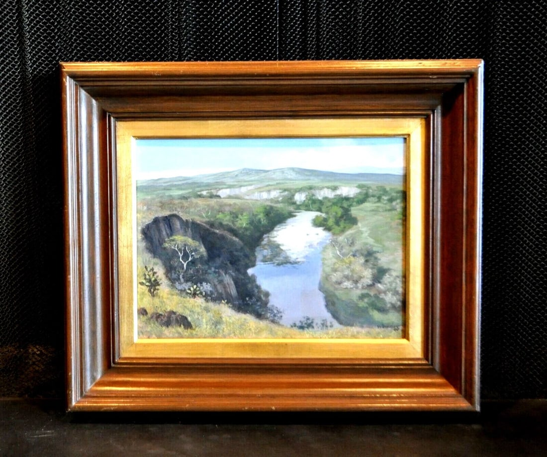 VINTAGE OIL PAINTING - "TRANQUIL RIVER" LANDSCAPE - MEXICO - GUSTAVO VALENZUELA (1 of 1)