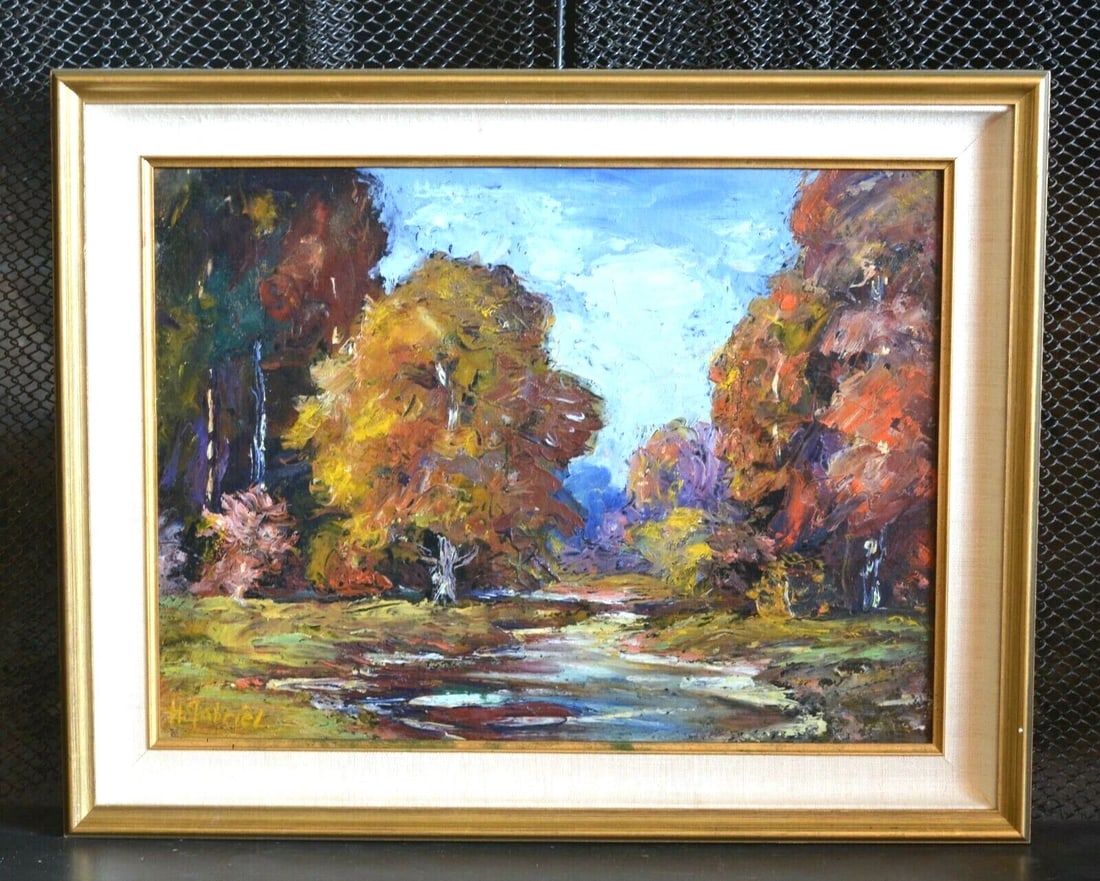 ORIGINAL IMPRESSIONIST LANDSCAPE PAINTING - CREEK WOODS IN AUTUMN - H. GABRIEL (1 of 2)