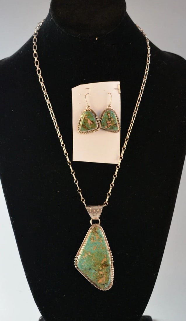 TONY GARCIA - LAGUNA PUEBLO - HACHITA TURQUOISE SILVER PENDANT NECKLACE EARRINGS (1 of 2)
