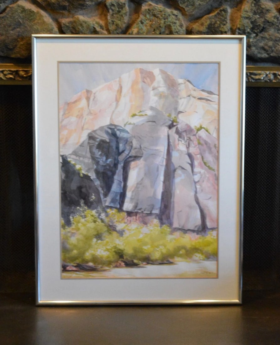 TOM WARD - TEMPLE OF SINAWAVA NARROWS ZION UTAH LANDSCAPE WATERCOLOR PAINTING (1 of 1)