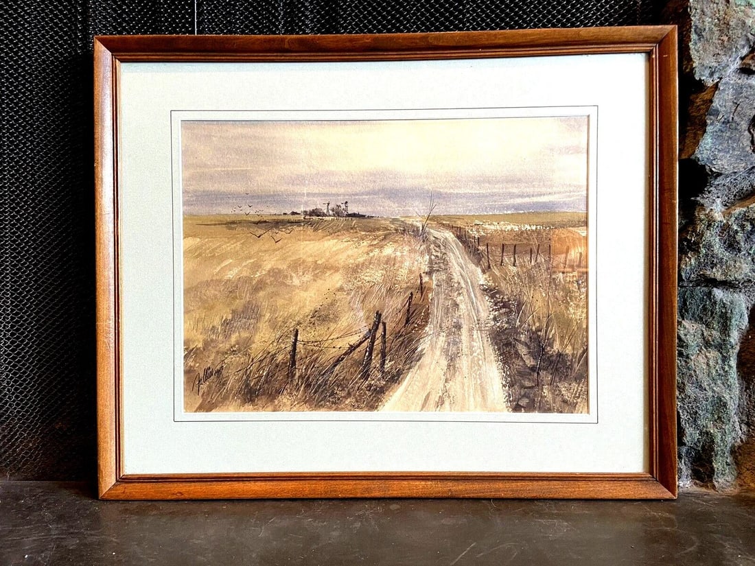 JAMES FALLIER - 1930 WATERCOLOR LANDSCAPE PAINTING KANSAS PRAIRIE FIELDS FARM (1 of 2)