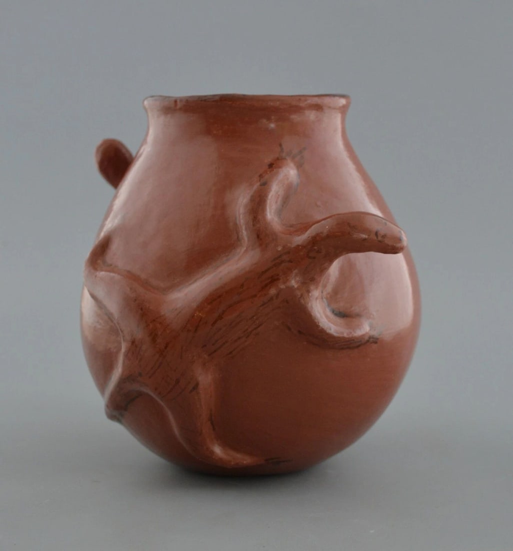 MABEL SUNN - RARE MARICOPA INDIAN OLLA POT - 2 LIZARDS FIGURAL POT - 7.25" TALL (1 of 2)
