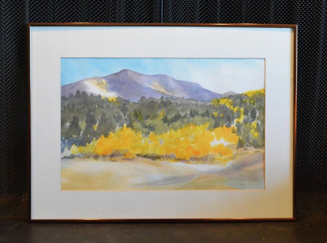 TOM WARD - SAN FRANCISCO PEAKS FLAGSTAFF AZ IN AUTUMN - WATERCOLOR PAINTING: TOM WARD - SAN FRANCISCO PEAKS FLAGSTAFF AZ IN AUTUMN - WATERCOLOR PAINTING This lovely watercolor painting shows the San Francisco Peaks near Flagstaff Arizona. Covering the hillsides, the bright yel