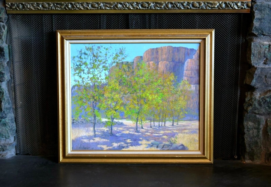 LANDSCAPE PAINTING SEDONA RED ROCKS W. POPLAR TREES IN SUMMER - HARRY WHEELER (1 of 1)