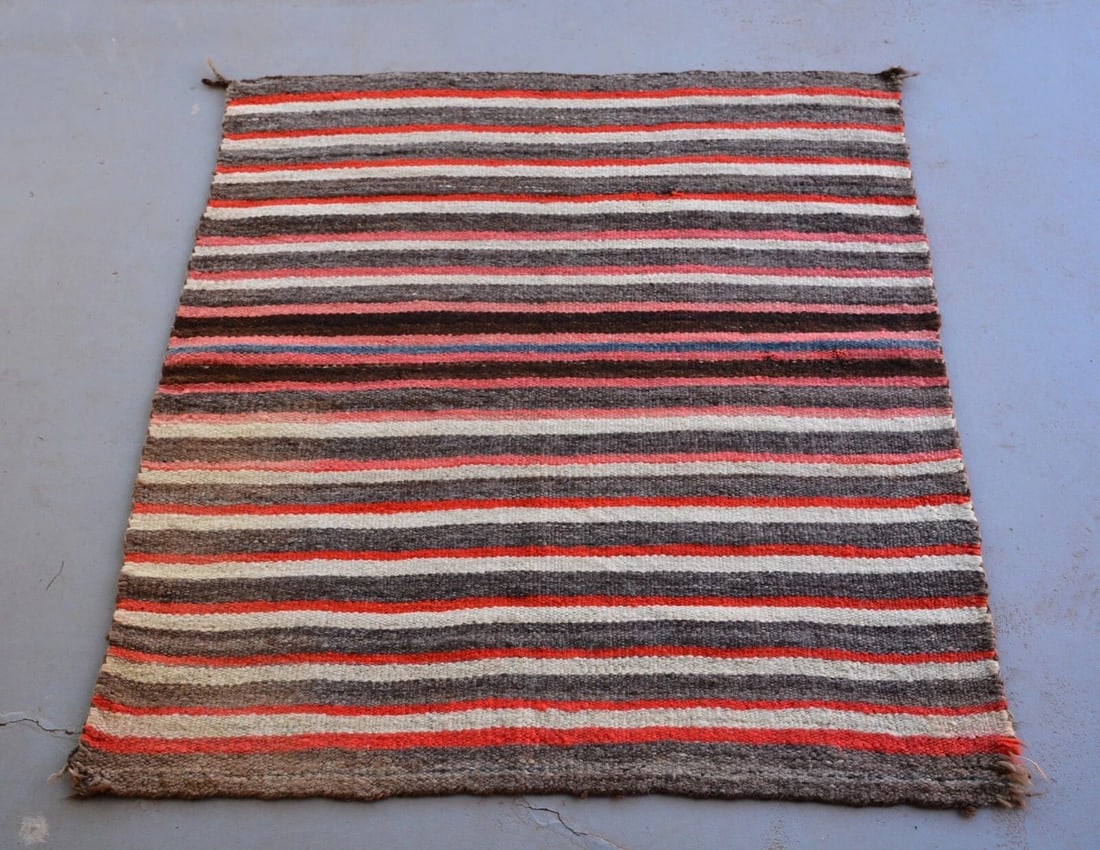 OLD NAVAJO CHILD'S / SADDLE BLANKET - STRIPED, SOFT WOOLS - CIRCA. 1900 (1 of 2)