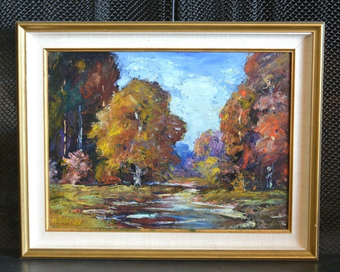 ORIGINAL IMPRESSIONIST LANDSCAPE PAINTING - CREEK WOODS IN AUTUMN - H. GABRIEL (1 of 2)