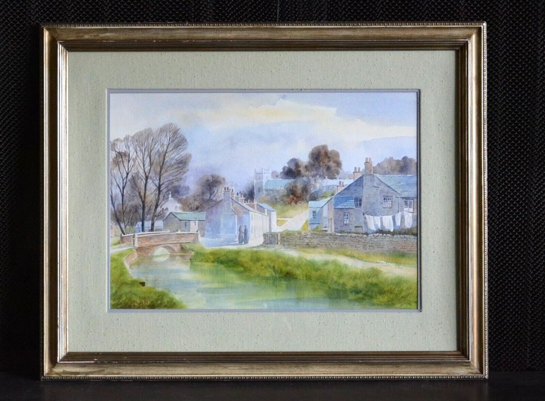 EDWARD EMERSON - WATERCOLOR PAINTING - OLD EUROPEAN IRISH VILLAGE - MID CENTURY (1 of 2)