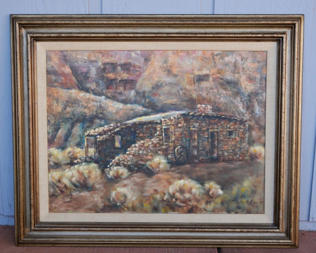 CATHY NULLINER - OIL PAINTING PIONEER STONE HOUSE IN MOUNTAINS - ARIZONA (1 of 2)