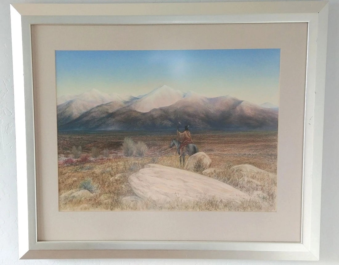 LG SOUTHWEST MOUNTAIN DESERT INDIAN LANDSCAPE PASTEL PAINTING - JOHN B. MAGINNIS (1 of 2)