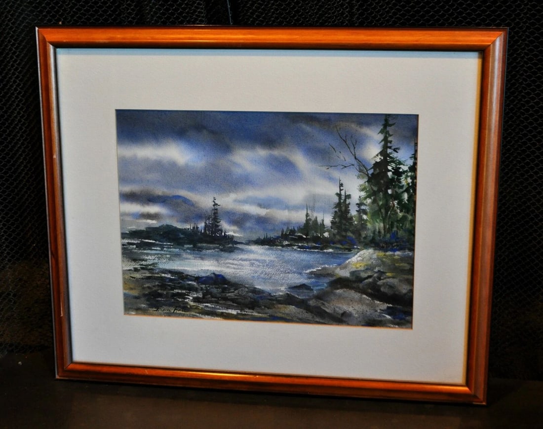 WATERCOLOR LANDSCAPE PAINTING OF ROCKY COAST PINES - N CALIF ARTIST - FRAN HALL: WATERCOLOR LANDSCAPE PAINTING OF ROCKY COAST PINES - N CALIF ARTIST - FRAN HALL Item Description: This watercolor painting has been beautifully done by Northern California artist Fran Hall. It shows a