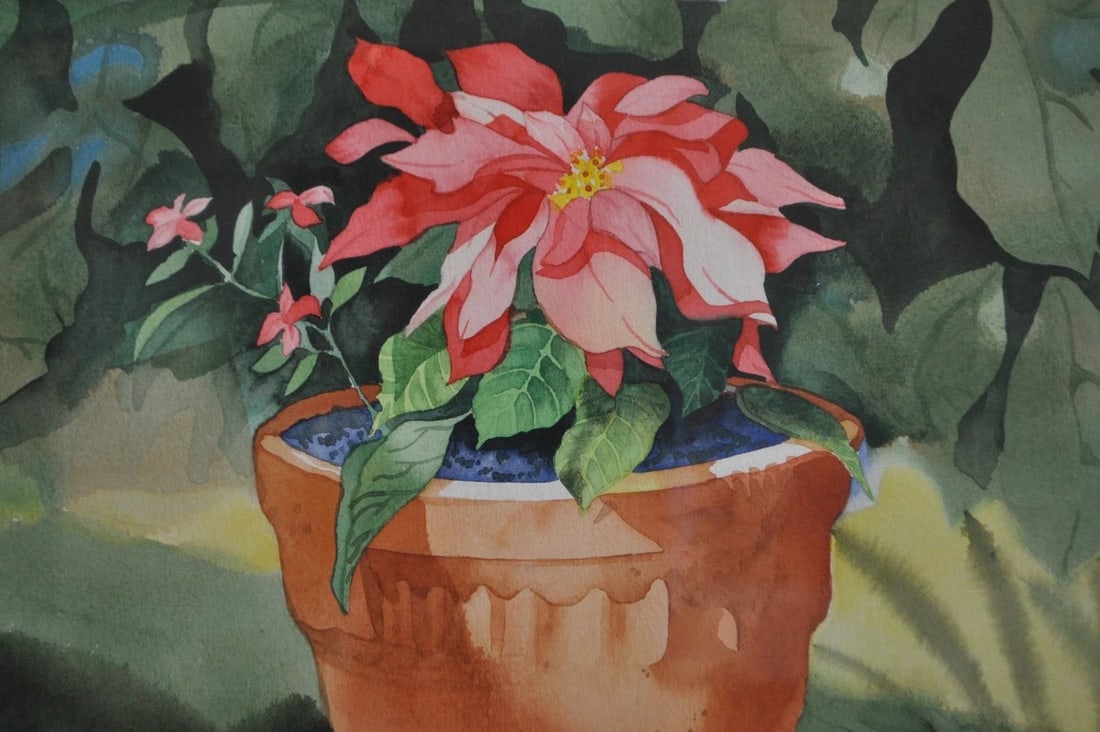 ORIGINAL LAGUNA BEACH WATERCOLOR PAINTING - POINSETTA - ROBIN WETHE ALTMAN (1 of 2)