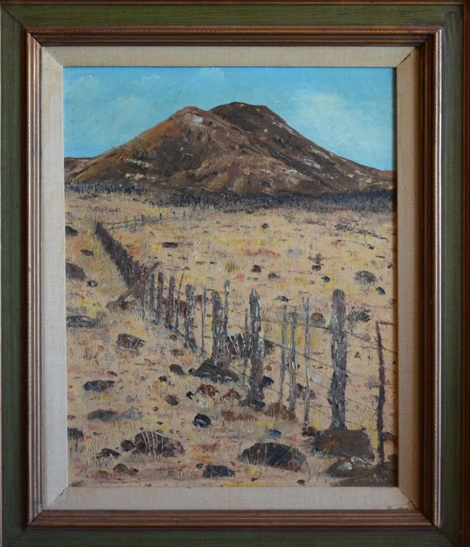 ELIZABETH B. MOORE - DESERT LANDSCAPE PAINTING TUCSON ARIZONA - "LONELY FENCE" (1 of 1)