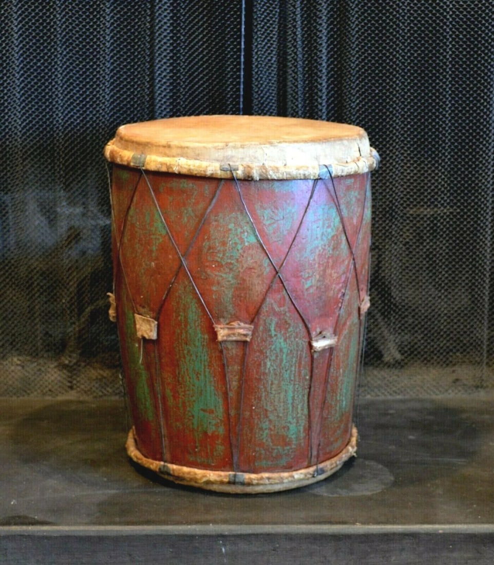 VINTAGE HANDCRAFTED LATIN AMERICAN BOMBO DRUM - 18" TALL - 14" ACROSS (1 of 1)