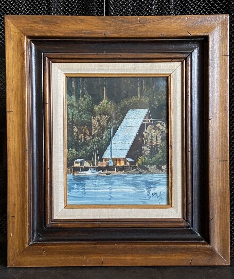 JIM KNUTSON - VTG WATERCOLOR PAINTING - CABIN NORTHERN ALASKA ON COAST - KNIK (1 of 2)