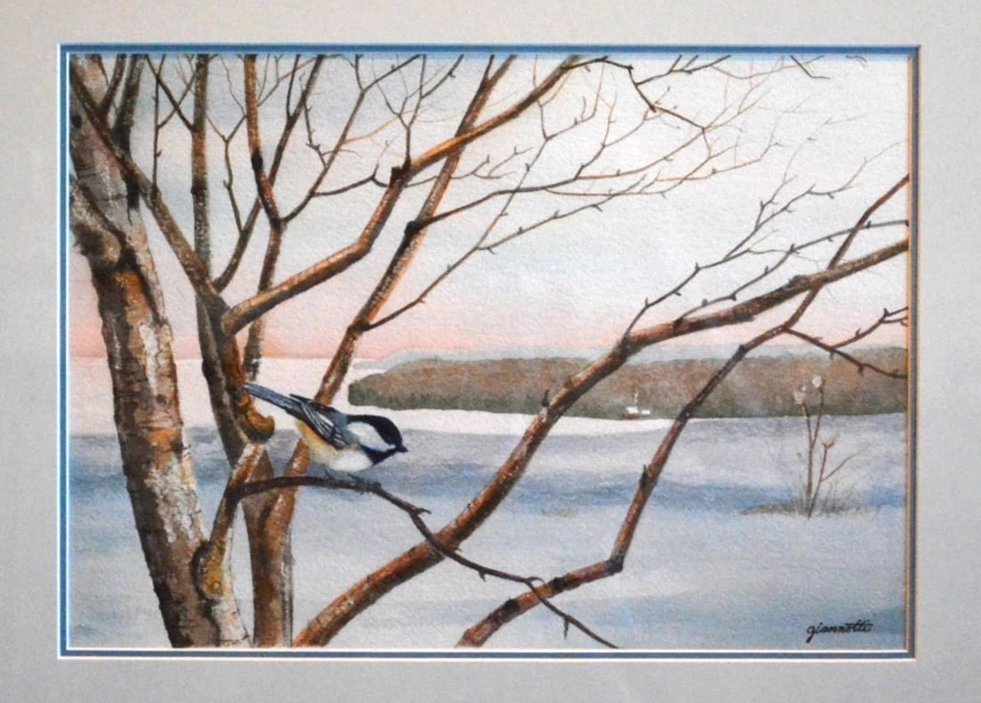 KARLA GIANNOTTI - WATERCOLOR PAINTING - WINTER CHICKADEE - ELLISON BAY BLUFF WI (1 of 1)