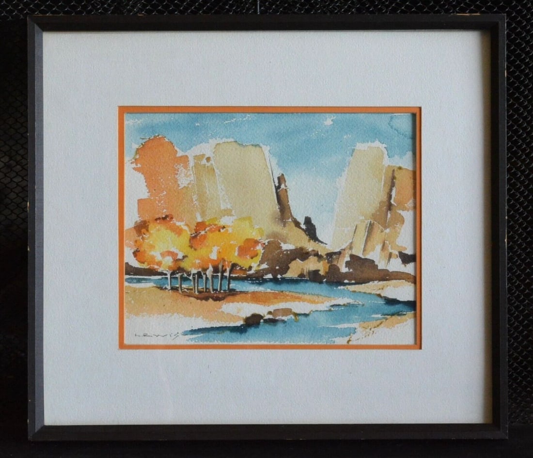 LEWIS - WATERCOLOR LANDSCAPE PAINTING - RED ROCKS CREEK IN FALL - ZION - FRAMED (1 of 2)