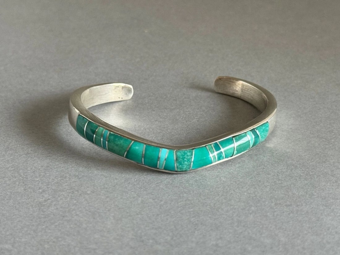 B. G. MUDD - VINTAGE STERLING SILVER TURQUOISE INLAY BRACELET - 6 1/4" (1 of 1)