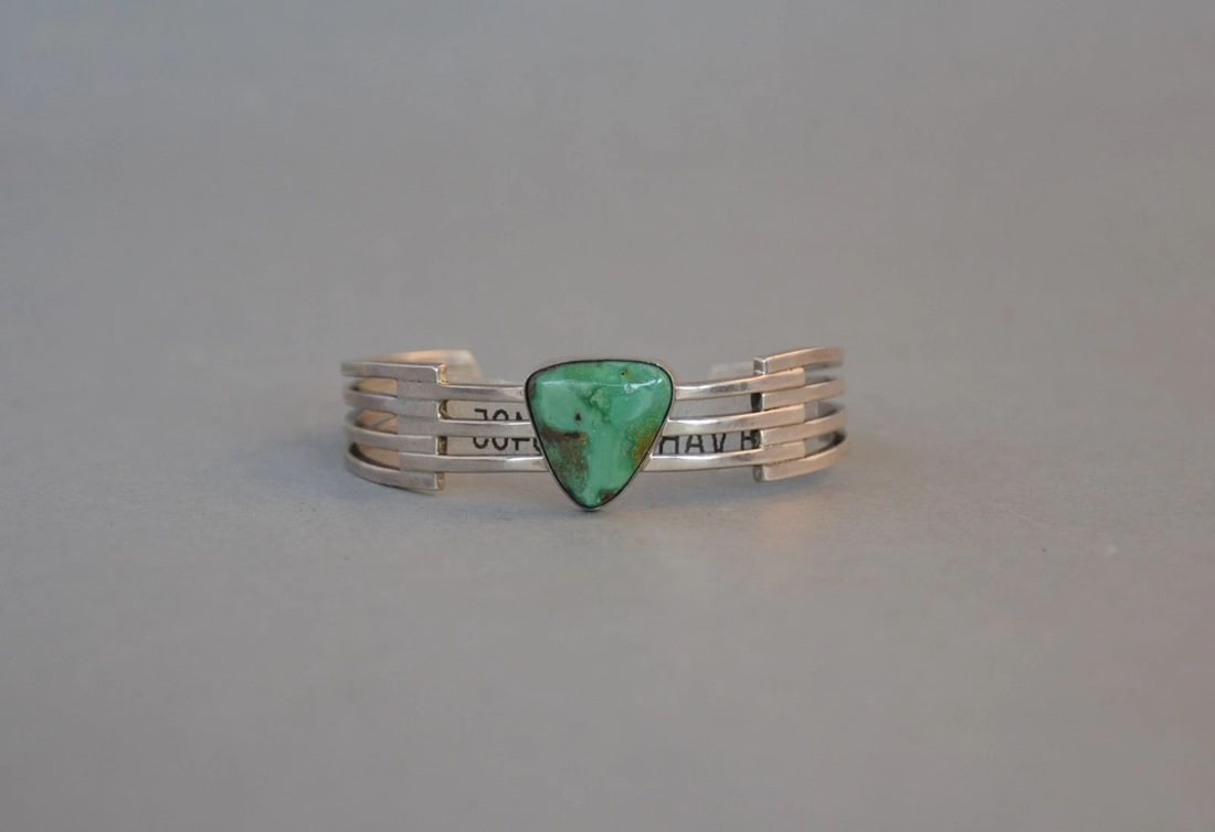 NAVAJO STERLING SILVER BRACELET - UTAH VARISCITE STONE - W. TAGS - SIGNED (1 of 1)