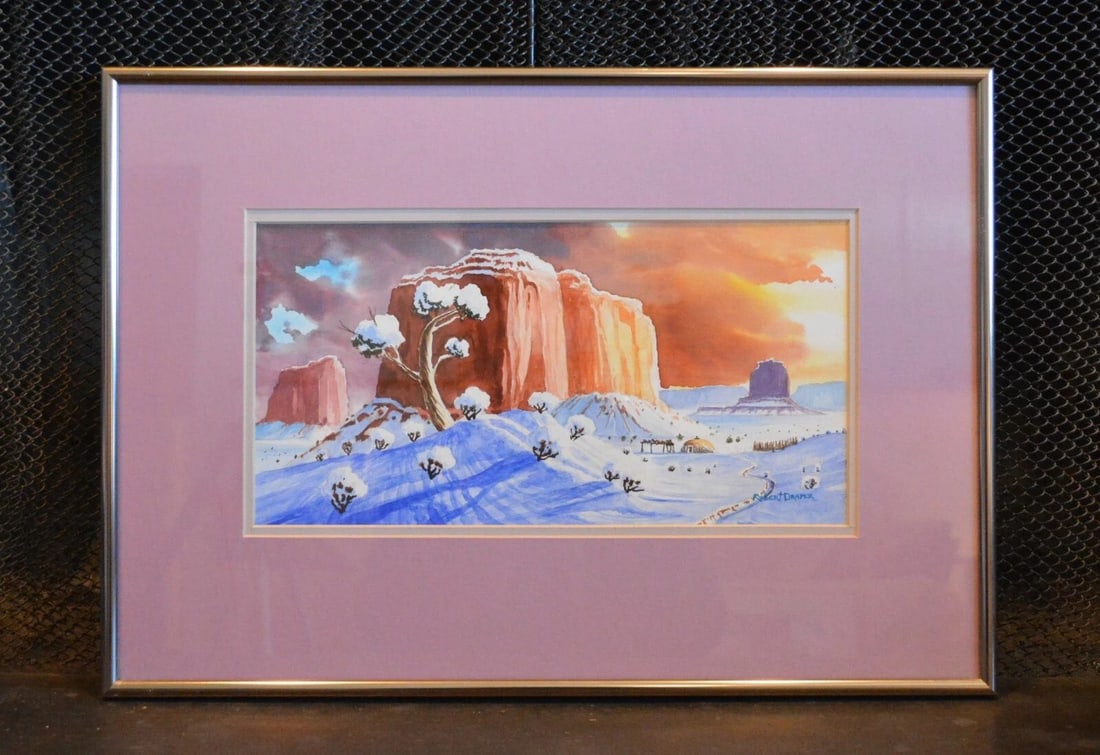 ROBERT DRAPER NAVAJO ARTIST LANDSCAPE WATERCOLOR PAINTING HOGAN MONUMENT VALLEY (1 of 1)