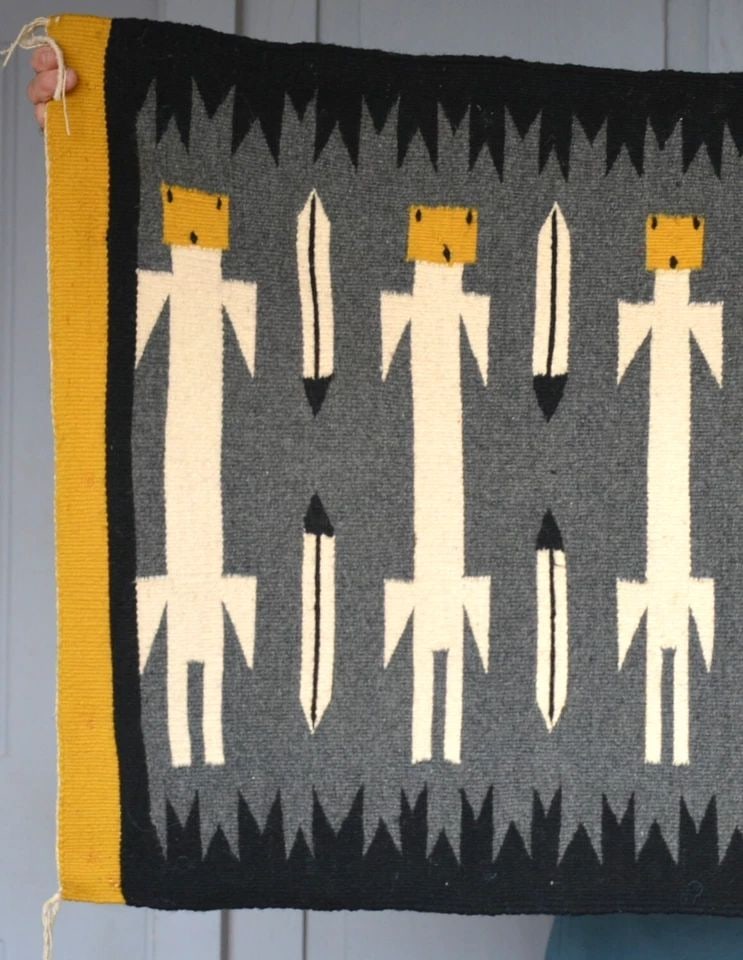 VINTAGE PICTORIAL NAVAJO RUG - 5 YEI WITH FEATHERS - 37" X 24" (1 of 1)