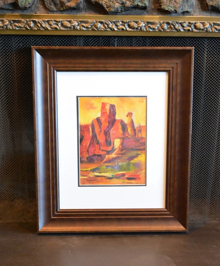 OIL PAINTING - EXPRESSIVE RED ROCK LANDSCAPE IN FULL SUN - BEAUTIFULLY FRAMED (1 of 2)
