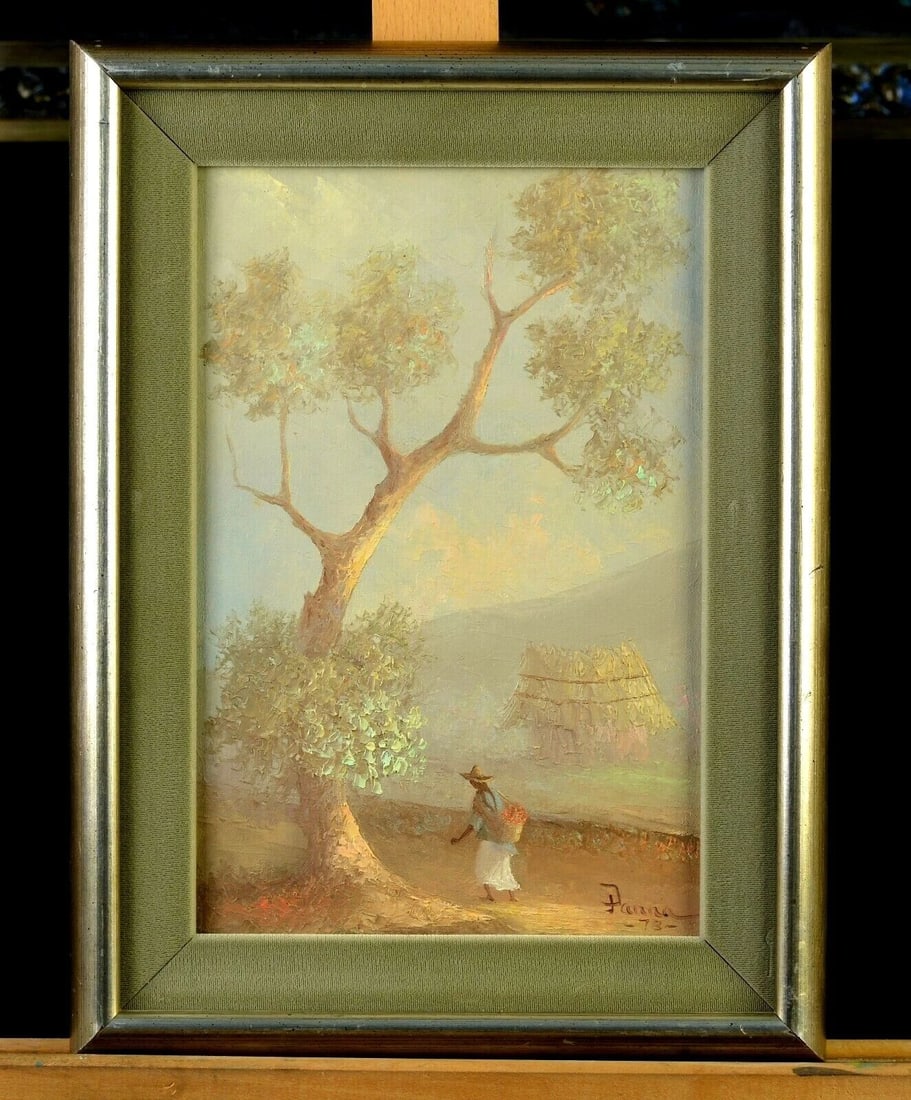 VINTAGE PAINTING - LATIN AMERICA FLOWER VENDOR - SOFT PASTEL COLORS 1973 - PANNA (1 of 1)