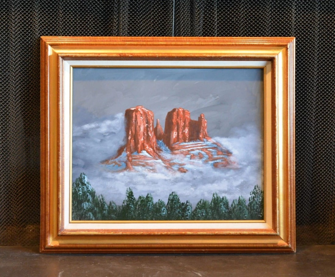D. GAGNON - OIL PAINTING - CATHEDRAL ROCK IN SNOW STORM SEDONA ARIZONA - FRAMED (1 of 1)