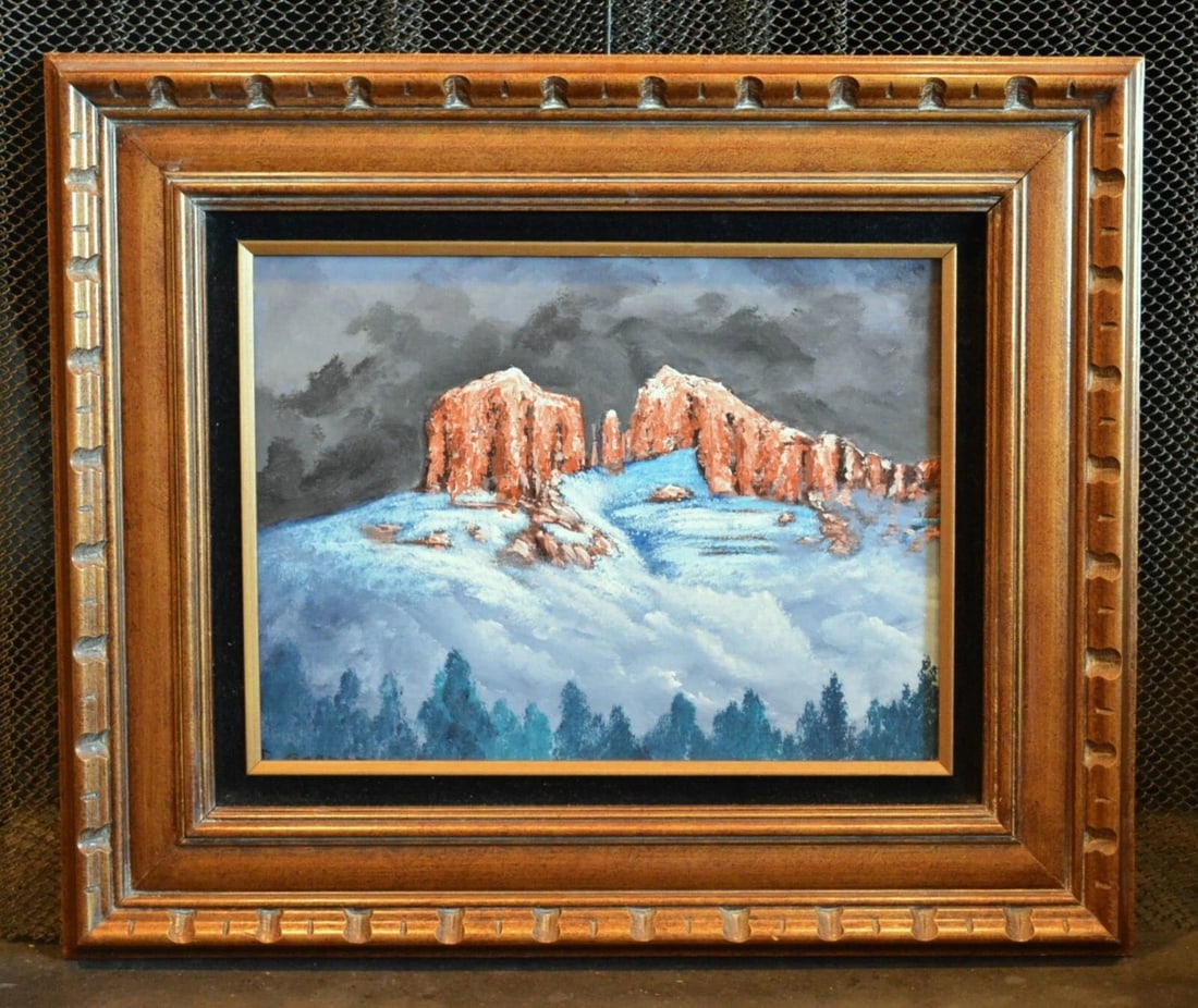 D. GAGNON - VTG PAINTING OF CATHEDRAL ROCK IN SNOW - SEDONA AZ - FRAMED (1 of 1)