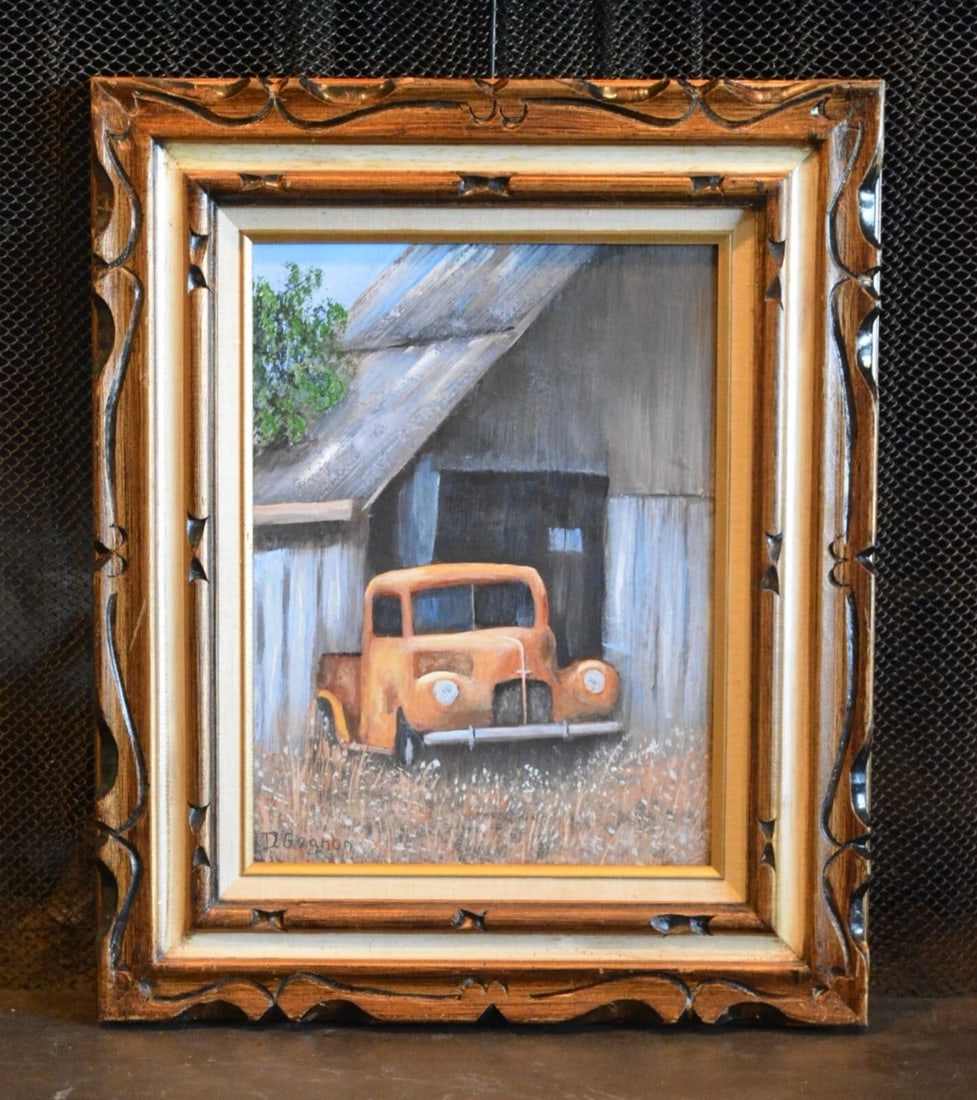 D. GAGNON - OIL PAINTING - OLD ABANDONED FORD PICKUP TRUCK - OLD BARN ARIZONA (1 of 2)