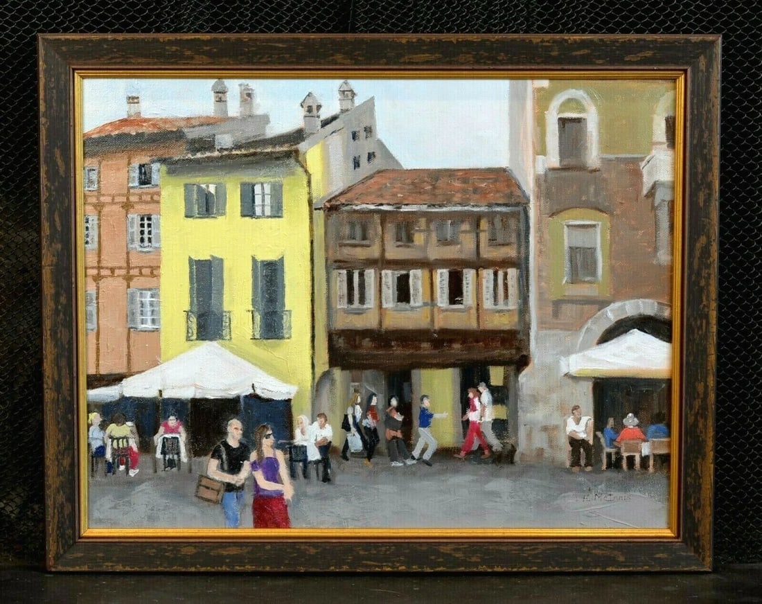 OIL PAINTING OUTDOOR CAFES CITY STREET SCENE - SEDONA AZ ARTIST HARRIET MCINNIS (1 of 1)